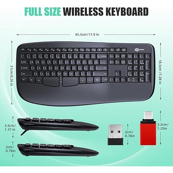 New Wireless Full Size Ergonomic Keyboard with Wrist Rest - Picture 2 of 5